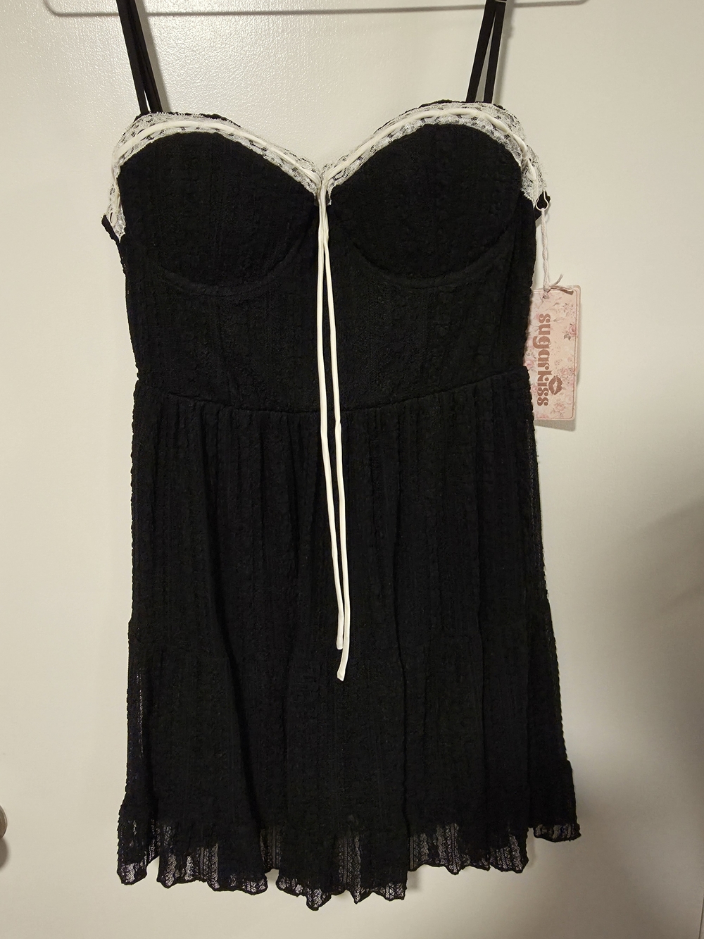 Sugarkiss Black Lace Dress with White Trim